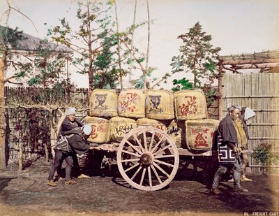 Trasporto di merci su un carretto a mano da Kusakabe Kimbei